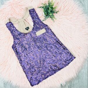 NEW Very J Purple Sequins Chiffon Tank Blouse Top